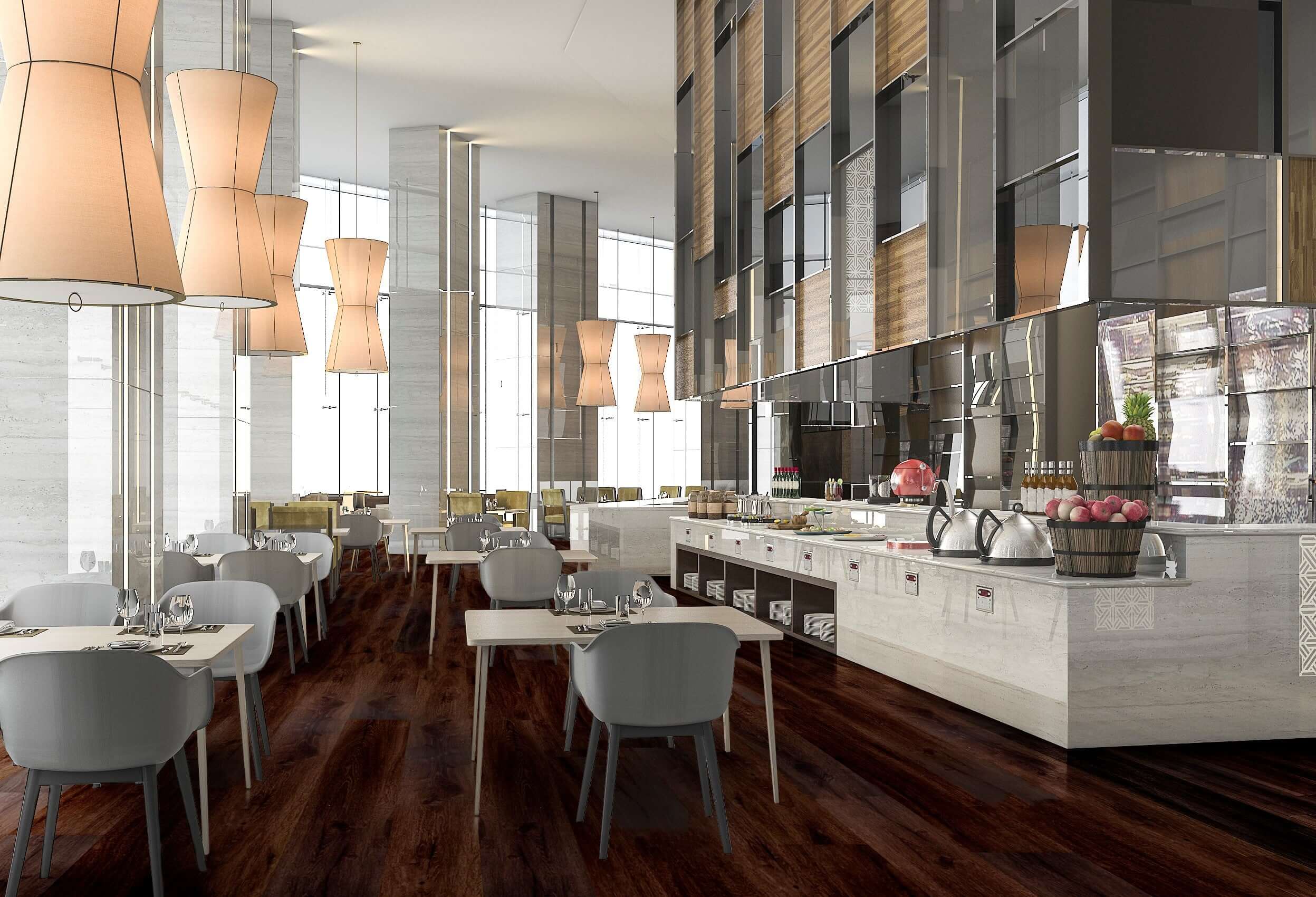 Timber flooring in coffee oak finish installed in modern commercial interior