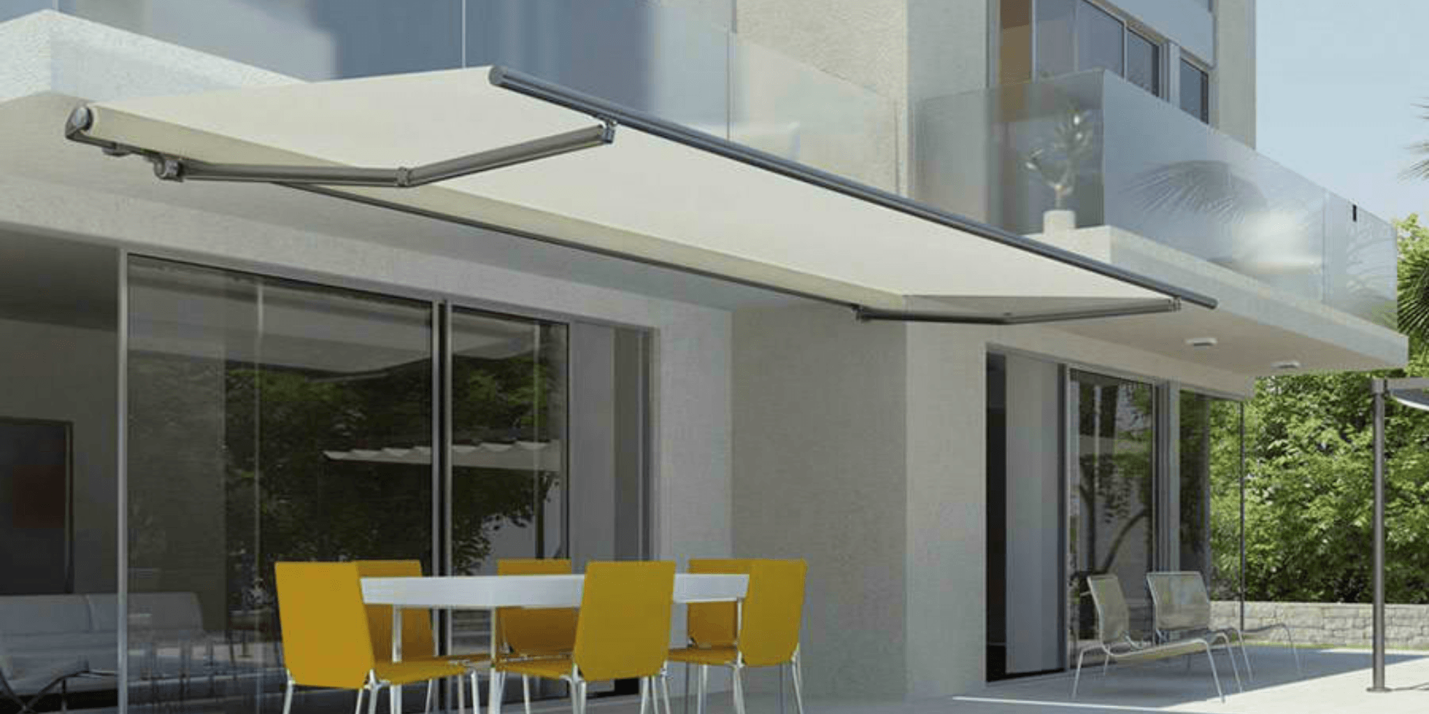 Exterior awning installed for sun protection and outdoor shading