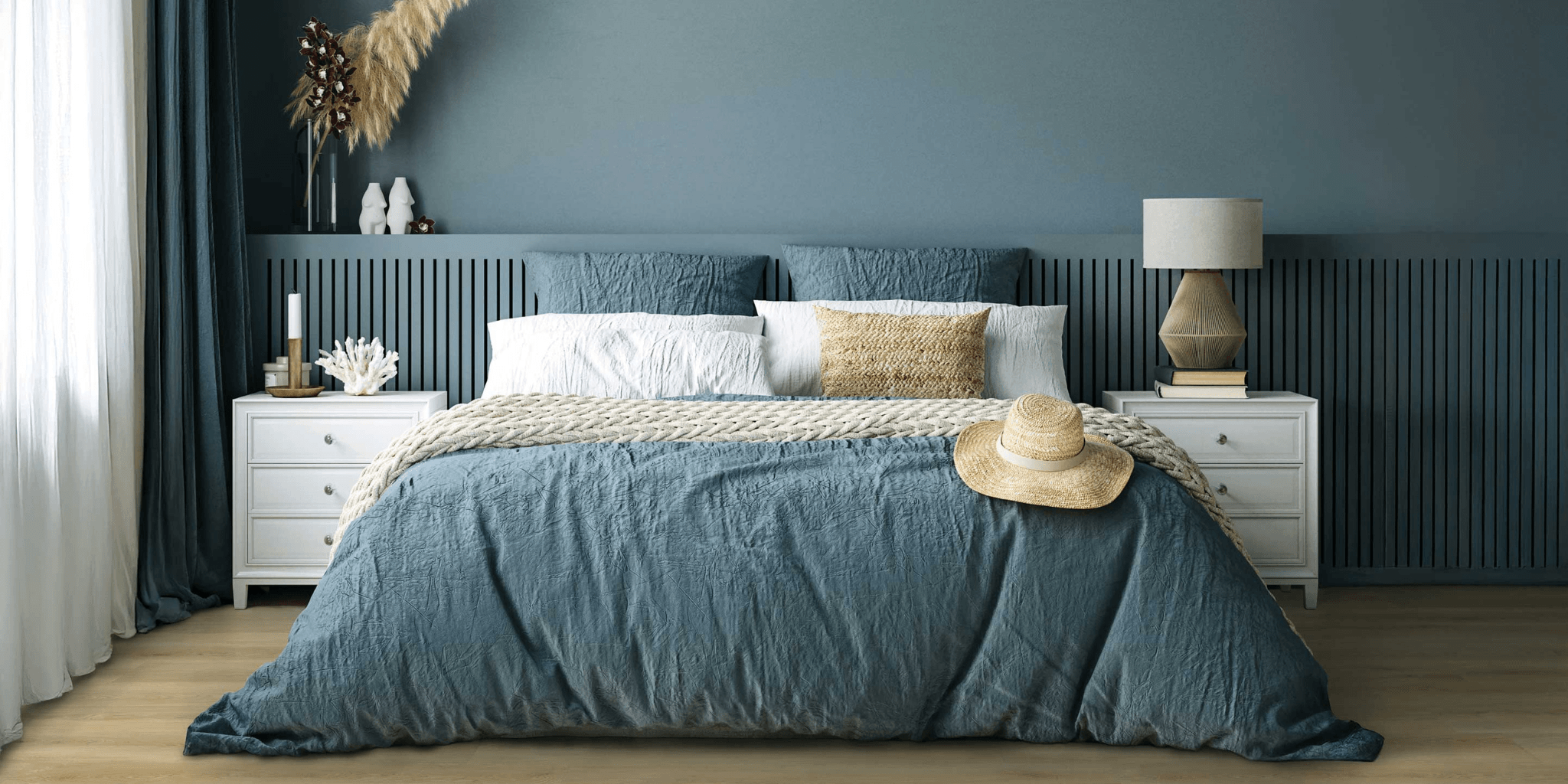 Hybrid flooring in bedroom providing durable and low maintenance surface