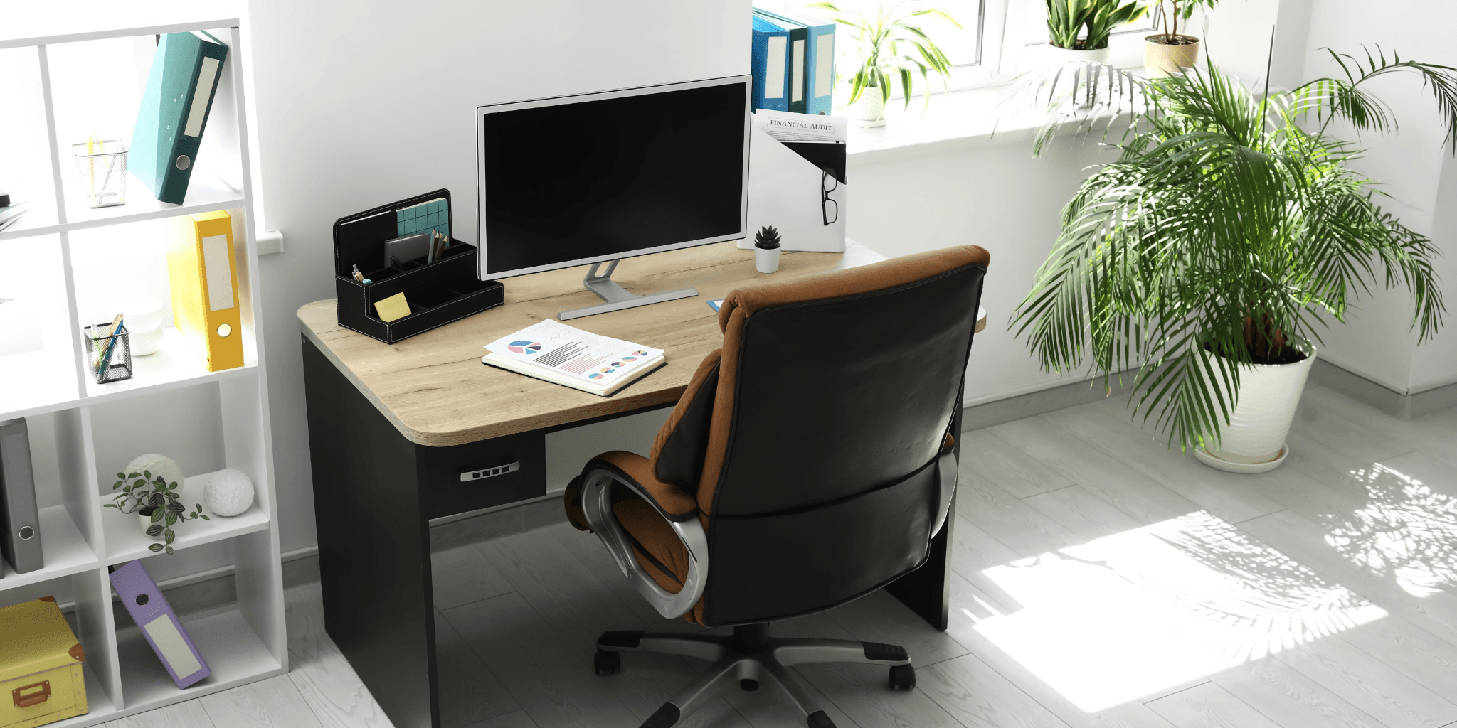 Office interior with commercial flooring designed for durability and daily use