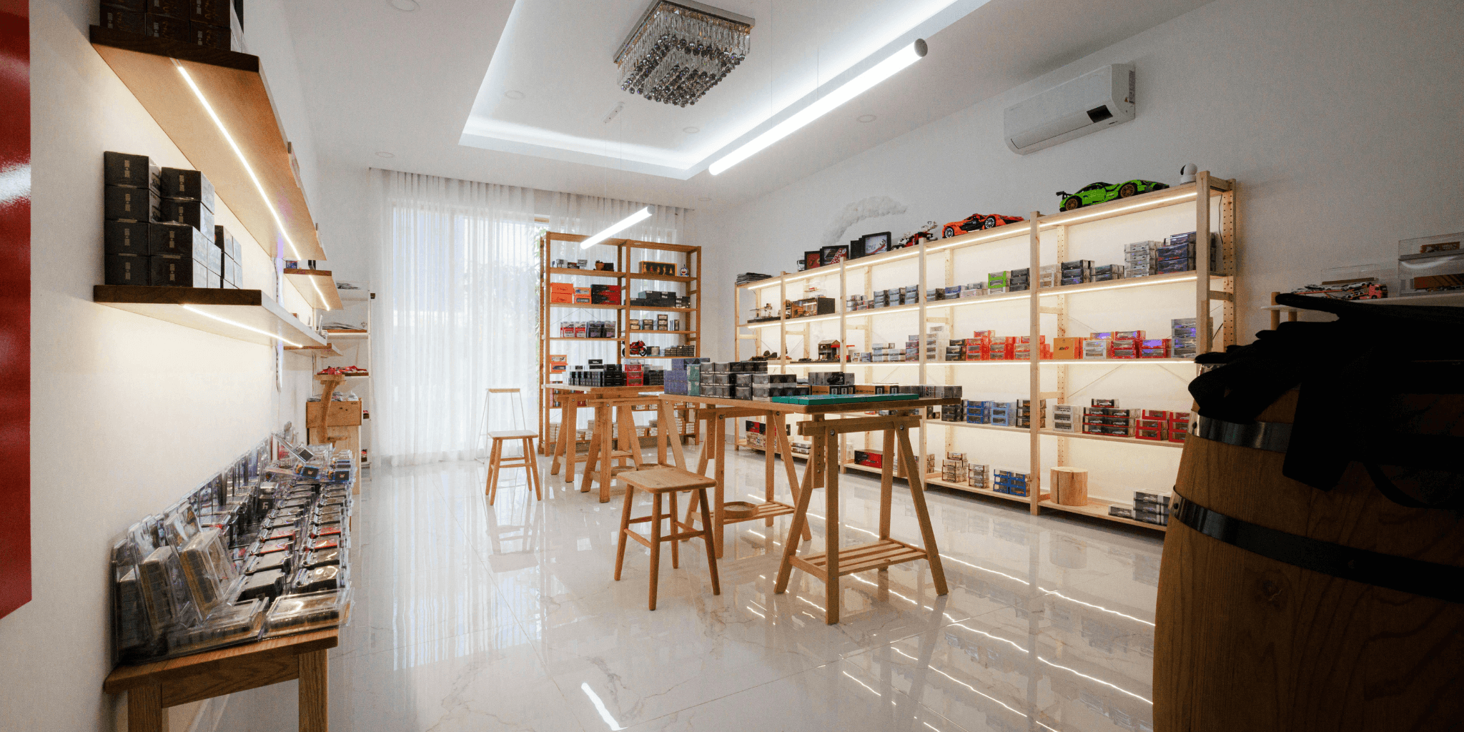 Retail store interior with durable flooring suitable for high traffic environments