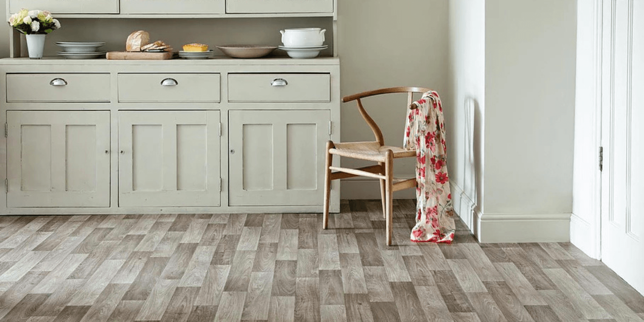 Sheet vinyl flooring in modern interior with smooth and low maintenance finish