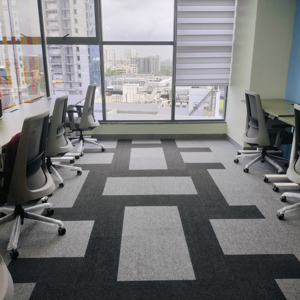 Carpet flooring installed in commercial interior with patterned design